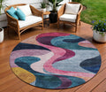 8 Green Pink And Teal Blue Round Abstract Washable Indoor Outdoor Area Rug
