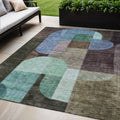 5 X 8 Brown Blue And Green Abstract Washable Indoor Outdoor Area Rug