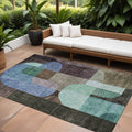 8 X 10 Brown Blue And Green Abstract Washable Indoor Outdoor Area Rug