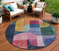 8 Green Copper And Pink Round Abstract Washable Indoor Outdoor Area Rug