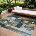 9 X 12 Teal Blue Gray And Gold Geometric Washable Indoor Outdoor Area Rug