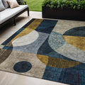 5 X 8 Blue Gold And Gray Abstract Washable Indoor Outdoor Area Rug