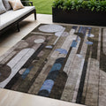 5 X 8 Brown Gray And Blue Geometric Washable Indoor Outdoor Area Rug