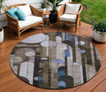 8 Brown Gray And Blue Round Geometric Washable Indoor Outdoor Area Rug