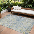 9 X 12 Blue Gray And Green Abstract Washable Indoor Outdoor Area Rug