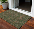 3 X 5 Emerald Brown And Red Floral Washable Indoor Outdoor Area Rug