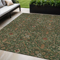 5 X 8 Emerald Brown And Red Floral Washable Indoor Outdoor Area Rug