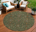 8 Emerald Brown And Red Round Floral Washable Indoor Outdoor Area Rug