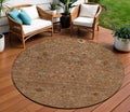 8 Brown Red And Green Round Floral Washable Indoor Outdoor Area Rug