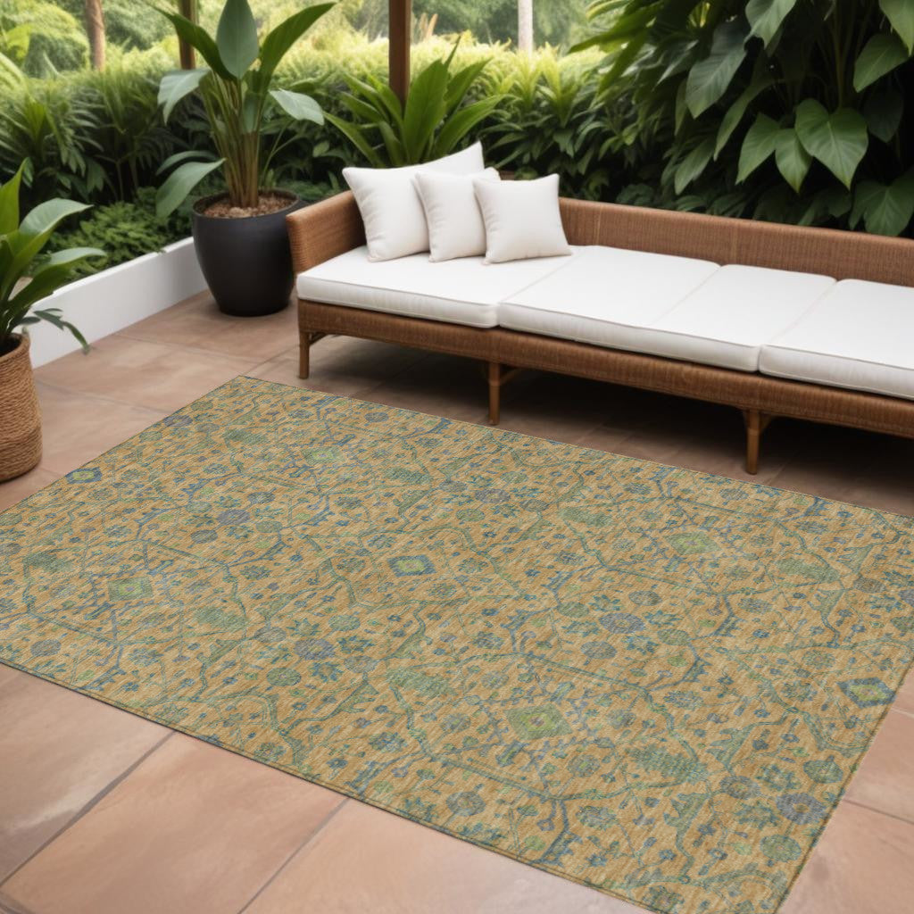 9 X 12 Orange Blue And Green Floral Washable Indoor Outdoor Area Rug