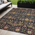 5 X 8 Black Red And Gold Floral Washable Indoor Outdoor Area Rug