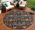 8 Black Red And Gold Round Floral Washable Indoor Outdoor Area Rug