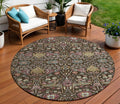 8 Chocolate Red And Gold Round Floral Washable Indoor Outdoor Area Rug