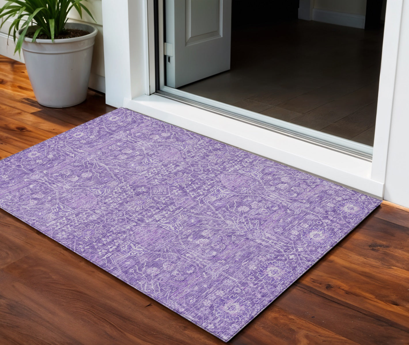 3 X 5 Plum And Lavender Floral Washable Indoor Outdoor Area Rug