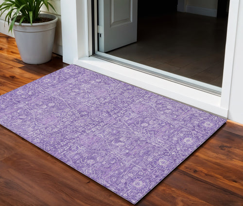 3 X 5 Plum And Lavender Floral Washable Indoor Outdoor Area Rug