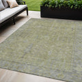 5 X 8 Artichoke Green And Gray Oriental Washable Indoor Outdoor Area Rug