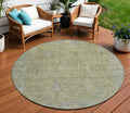 8 Artichoke Green And Gray Round Oriental Washable Indoor Outdoor Area Rug