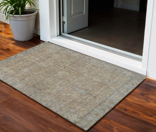 3 X 5 Tan Gray And Brown Oriental Washable Indoor Outdoor Area Rug