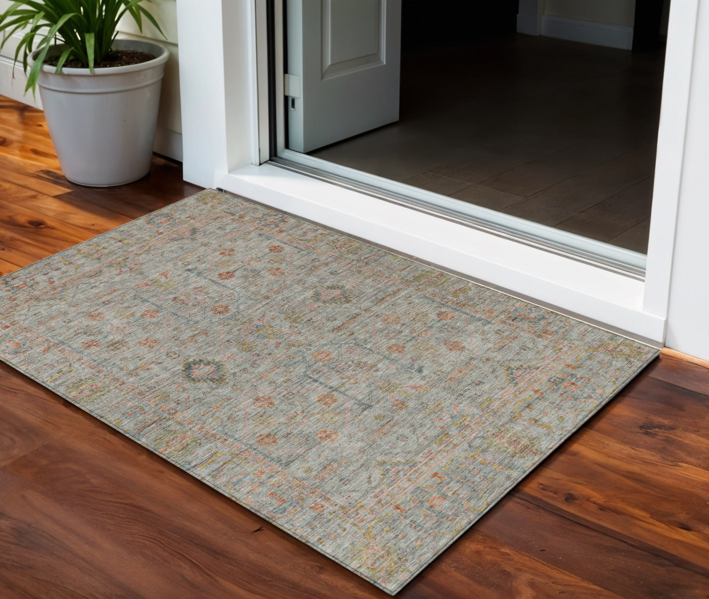 3 X 5 Taupe Terra Cotta And Tan Floral Washable Indoor Outdoor Area Rug