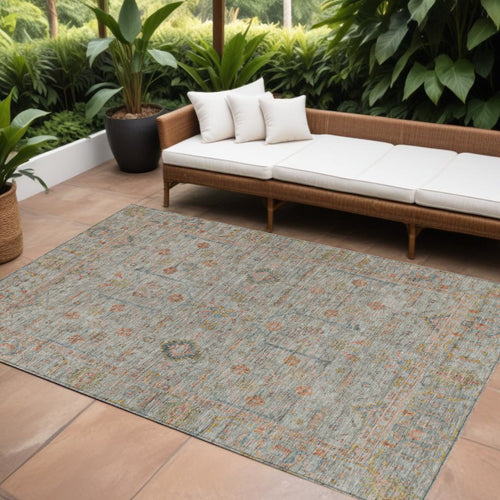 10 X 14 Taupe Terra Cotta And Tan Floral Washable Indoor Outdoor Area Rug