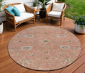 8 Pink Gray And Beige Round Floral Washable Indoor Outdoor Area Rug