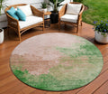 8 Pink And Green Round Abstract Washable Indoor Outdoor Area Rug