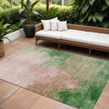 10 X 14 Pink And Green Abstract Washable Indoor Outdoor Area Rug
