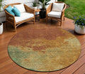 8 Terra Cotta Copper And Green Round Abstract Washable Indoor Outdoor Area Rug