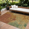 8 X 10 Terra Cotta Copper And Green Abstract Washable Indoor Outdoor Area Rug