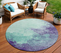 8 Blue And Purple Round Abstract Washable Indoor Outdoor Area Rug