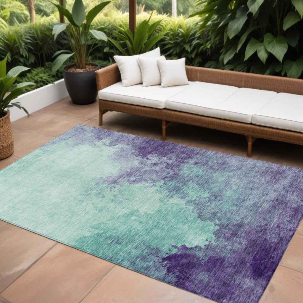 8 X 10 Blue And Purple Abstract Washable Indoor Outdoor Area Rug