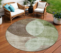 8 Artichoke Green Brown And Beige Round Geometric Washable Indoor Outdoor Area Rug