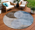 8 Denim Blue Brown And Beige Round Geometric Washable Indoor Outdoor Area Rug