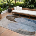 10 X 14 Denim Blue Brown And Beige Geometric Washable Indoor Outdoor Area Rug