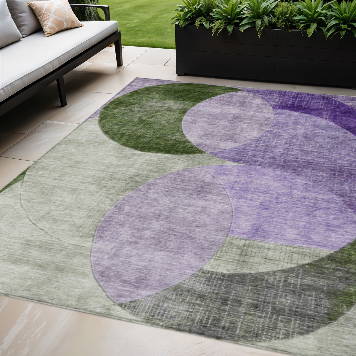 5 X 8 Lavender Purple And Green Geometric Washable Indoor Outdoor Area Rug