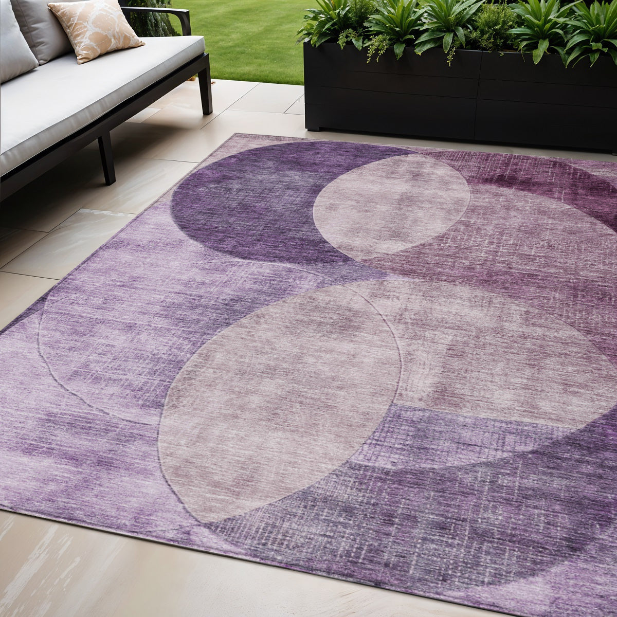 5 X 8 Purple And Lavender Geometric Washable Indoor Outdoor Area Rug