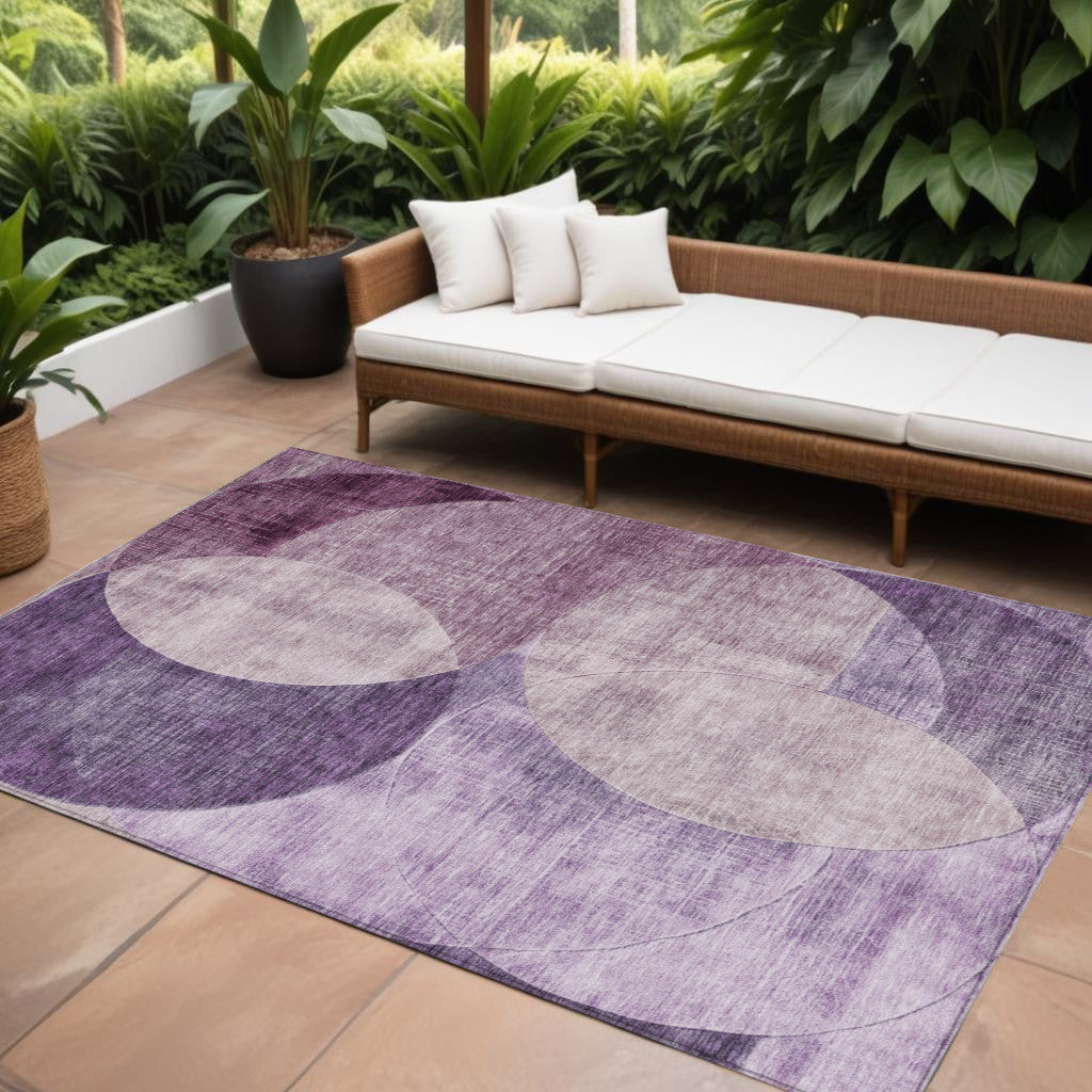 9 X 12 Purple And Lavender Geometric Washable Indoor Outdoor Area Rug