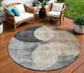 8 Pewter Brown And Charcoal Round Geometric Washable Indoor Outdoor Area Rug