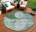 8 Mint Green And Fern Green Round Geometric Washable Indoor Outdoor Area Rug