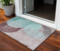 3 X 5 Teal Blue Brown And Beige Geometric Washable Indoor Outdoor Area Rug
