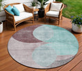 8 Teal Blue Brown And Beige Round Geometric Washable Indoor Outdoor Area Rug
