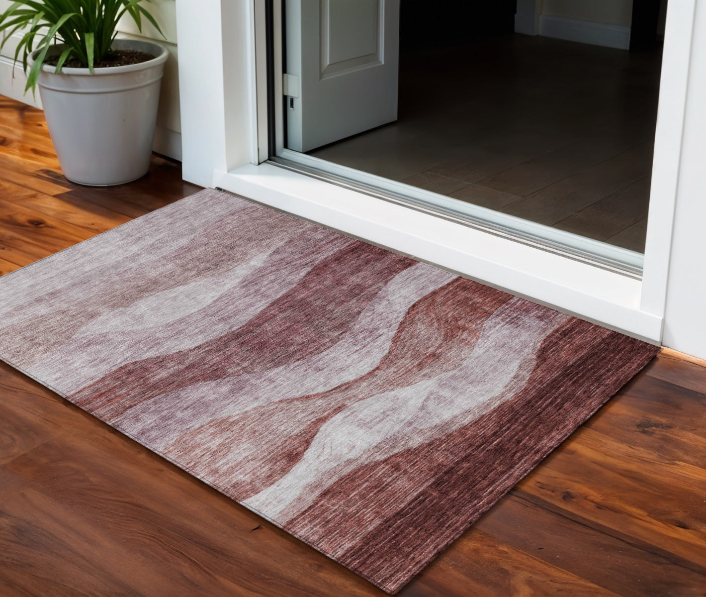 3 X 5 Blush And Brown Abstract Washable Indoor Outdoor Area Rug
