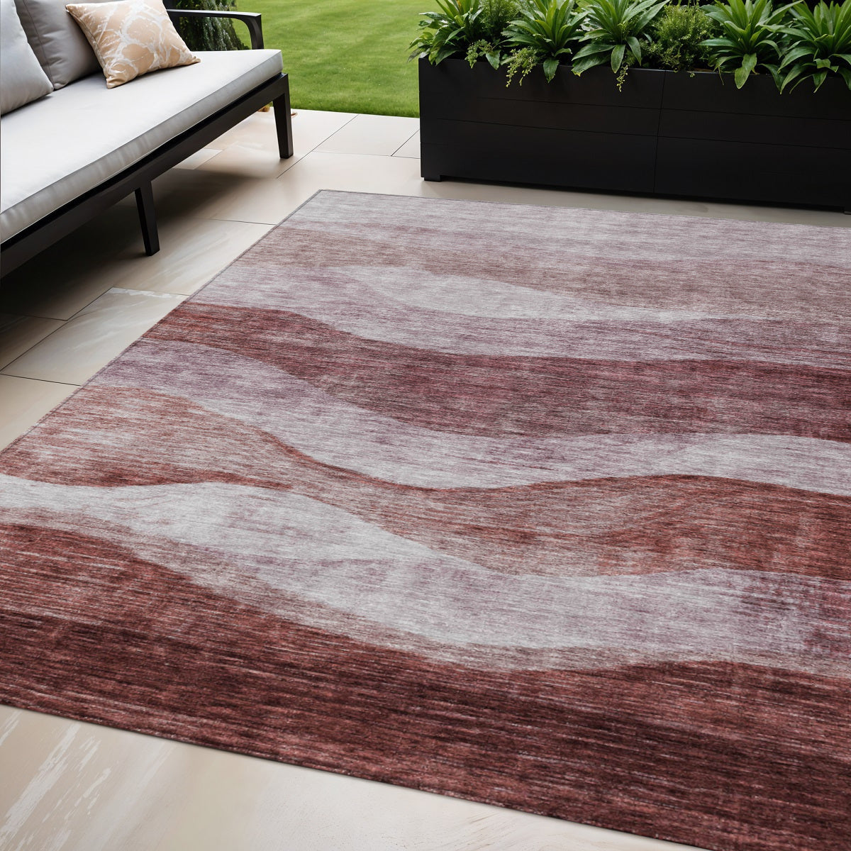 5 X 8 Blush And Brown Abstract Washable Indoor Outdoor Area Rug
