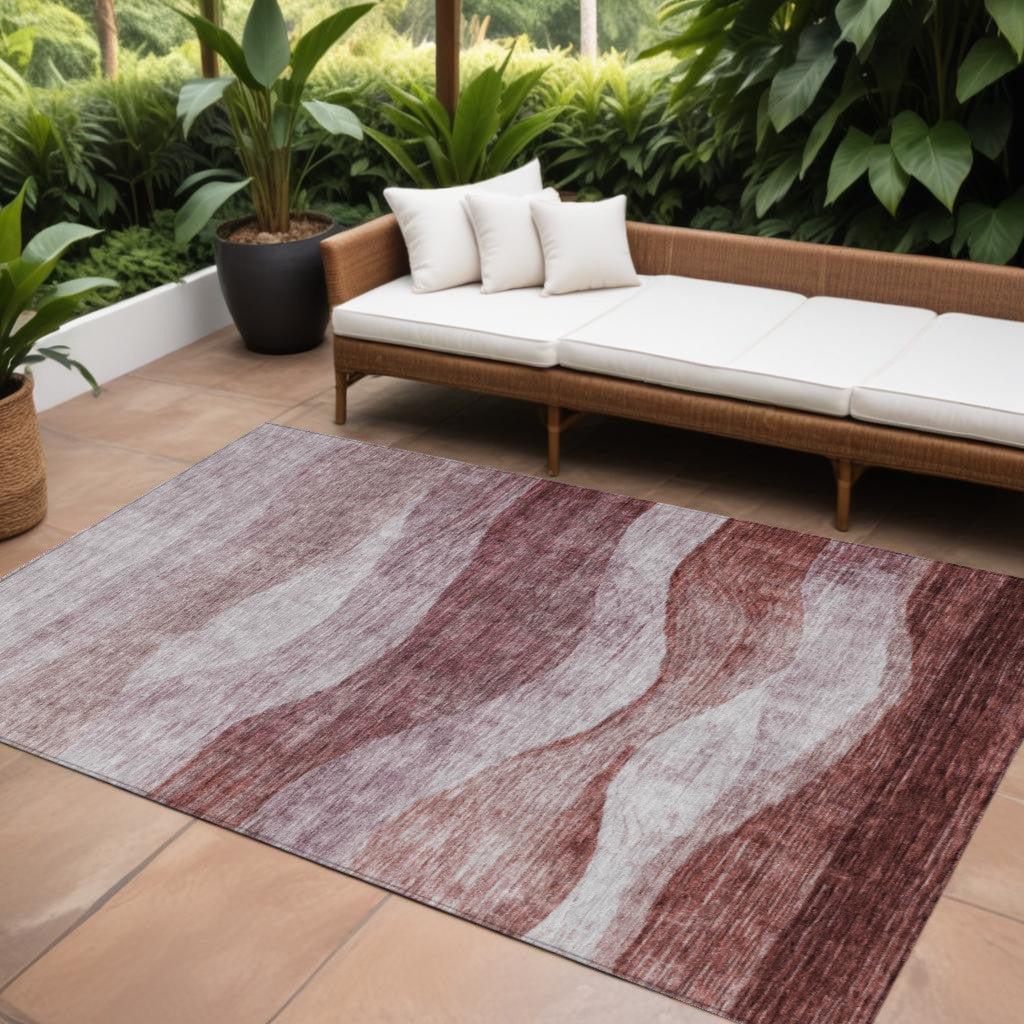 9 X 12 Blush And Brown Abstract Washable Indoor Outdoor Area Rug