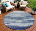 8 Light Blue And Dark Blue Round Abstract Washable Indoor Outdoor Area Rug