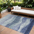 9 X 12 Light Blue And Dark Blue Abstract Washable Indoor Outdoor Area Rug