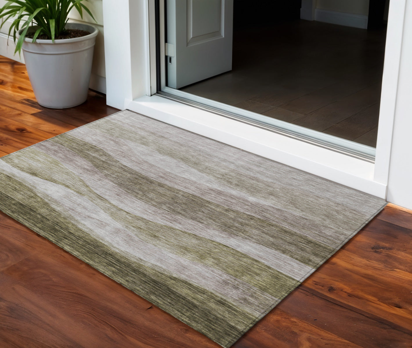 3 X 5 Taupe And Beige Abstract Washable Indoor Outdoor Area Rug