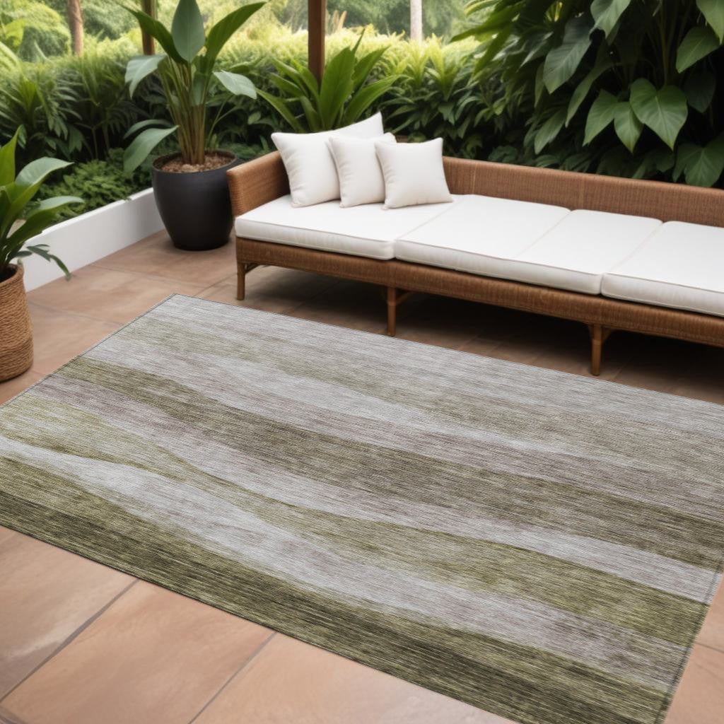 9 X 12 Taupe And Beige Abstract Washable Indoor Outdoor Area Rug