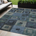 5 X 8 Blue Gray And Charcoal Geometric Washable Indoor Outdoor Area Rug