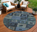 8 Blue Gray And Charcoal Round Geometric Washable Indoor Outdoor Area Rug